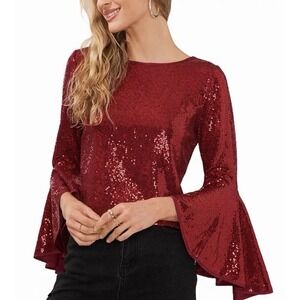 Vince Camuto Blouse Women's‎ 3X Red Sequin Bell Sleeve Top Bling Date Valentines